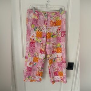 Vintage Lilly Pulitzer Patchwork Lace Floral Cropped Pants Beach Preppy Size 6